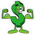 #23660 Clip Art Graphic of a Green USD Dollar Sign Cartoon Character Flexing His Arm Muscles by toons4biz