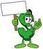 #23687 Clip Art Graphic of a Green USD Dollar Sign Cartoon Character Holding a Blank Sign by toons4biz