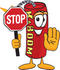 #23743 Clip Art Graphic of a Stick of Red Dynamite Cartoon Character Holding a Stop Sign by toons4biz