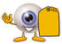 #23786 Clip Art Graphic of a Blue Eyeball Cartoon Character Holding a Yellow Sales Price Tag by toons4biz