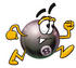 #23850 Clip Art Graphic of a Billiards Eight Ball Cartoon Character Running by toons4biz