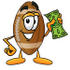 #23863 Clip Art Graphic of a Football Cartoon Character Holding a Dollar Bill by toons4biz