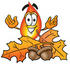 #23905 Clip Art Graphic of a Fire Cartoon Character With Autumn Leaves and Acorns in the Fall by toons4biz