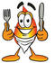 #23941 Clip Art Graphic of a Fire Cartoon Character Holding a Knife and Fork by toons4biz