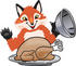 #23963 Clipart Picture of a Fox Mascot Cartoon Character Serving a Thanksgiving Turkey on a Platter by toons4biz