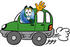 #24048 Clip Art Graphic of a World Globe Cartoon Character Driving a Green Hybrid Car and Waving by toons4biz
