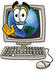 #24049 Clip Art Graphic of a World Globe Cartoon Character Waving From Inside a Computer Screen by toons4biz