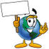 #24057 Clip Art Graphic of a World Globe Cartoon Character Holding a Blank Sign by toons4biz