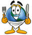 #24065 Clip Art Graphic of a World Globe Cartoon Character Holding a Knife and Fork by toons4biz