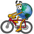 #24075 Clip Art Graphic of a World Globe Cartoon Character Riding a Bicycle by toons4biz