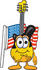 #24084 Clip Art Graphic of a Yellow Electric Guitar Cartoon Character Pledging Allegiance to an American Flag by toons4biz