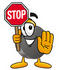 #24126 Clip Art Graphic of an Ice Hockey Puck Cartoon Character Holding a Stop Sign by toons4biz