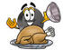 #24139 Clip Art Graphic of an Ice Hockey Puck Cartoon Character Serving a Thanksgiving Turkey on a Platter by toons4biz