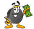 #24142 Clip Art Graphic of an Ice Hockey Puck Cartoon Character Holding a Dollar Bill by toons4biz