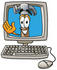 #24184 Clip Art Graphic of a Hammer Tool Cartoon Character Waving From Inside a Computer Screen by toons4biz