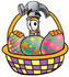 #24210 Clip Art Graphic of a Hammer Tool Cartoon Character in an Easter Basket Full of Decorated Easter Eggs by toons4biz