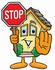 #24237 Clip Art Graphic of a Yellow Residential House Cartoon Character Holding a Stop Sign by toons4biz