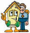 #24245 Clip Art Graphic of a Yellow Residential House Cartoon Character Talking to a Business Man by toons4biz