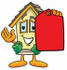 #24248 Clip Art Graphic of a Yellow Residential House Cartoon Character Holding a Red Sales Price Tag by toons4biz