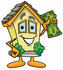 #24249 Clip Art Graphic of a Yellow Residential House Cartoon Character Holding a Dollar Bill by toons4biz