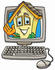 #24257 Clip Art Graphic of a Yellow Residential House Cartoon Character Waving From Inside a Computer Screen by toons4biz