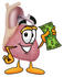 #24332 Clip Art Graphic of a Human Heart Cartoon Character Holding a Dollar Bill by toons4biz