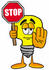 #24393 Clip Art Graphic of a Yellow Electric Lightbulb Cartoon Character Holding a Stop Sign by toons4biz