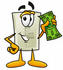 #24461 Clip Art Graphic of a White Electrical Light Switch Cartoon Character Holding a Dollar Bill by toons4biz