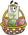 #24490 Clip Art Graphic of a White Electrical Light Switch Cartoon Character in an Easter Basket Full of Decorated Easter Eggs by toons4biz