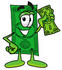 #24592 Clip Art Graphic of a Flat Green Dollar Bill Cartoon Character Holding a Dollar Bill by toons4biz