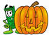 #24606 Clip Art Graphic of a Flat Green Dollar Bill Cartoon Character With a Carved Halloween Pumpkin by toons4biz