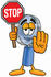 #24673 Clip Art Graphic of a Blue Handled Magnifying Glass Cartoon Character Holding a Stop Sign by toons4biz