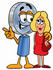 #24676 Clip Art Graphic of a Blue Handled Magnifying Glass Cartoon Character Talking to a Pretty Blond Woman by toons4biz