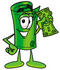 #24715 Clip Art Graphic of a Rolled Greenback Dollar Bill Banknote Cartoon Character Holding a Dollar Bill by toons4biz