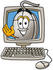 #24801 Clip Art Graphic of a Wired Computer Mouse Cartoon Character Waving From Inside a Computer Screen by toons4biz