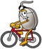 #24808 Clip Art Graphic of a Wired Computer Mouse Cartoon Character Riding a Bicycle by toons4biz