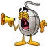 #24820 Clip Art Graphic of a Wired Computer Mouse Cartoon Character Screaming Into a Megaphone by toons4biz