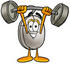 #24831 Clip Art Graphic of a Wired Computer Mouse Cartoon Character Holding a Heavy Barbell Above His Head by toons4biz