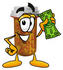 #24942 Clip Art Graphic of a Medication Prescription Pill Bottle Cartoon Character Holding a Dollar Bill by toons4biz