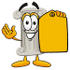 #24966 Clip Art Graphic of a Pillar Cartoon Character Holding a Yellow Sales Price Tag by toons4biz