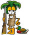 #25044 Clip Art Graphic of a Tropical Palm Tree Cartoon Character Duck Hunting, Standing With a Rifle and Duck by toons4biz