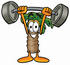 #25045 Clip Art Graphic of a Tropical Palm Tree Cartoon Character Holding a Heavy Barbell Above His Head by toons4biz