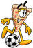 #25058 Clip Art Graphic of a Cheese Pizza Slice Cartoon Character Kicking a Soccer Ball by toons4biz