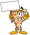 #25060 Clip Art Graphic of a Cheese Pizza Slice Cartoon Character Holding a Blank Sign by toons4biz