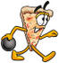 #25061 Clip Art Graphic of a Cheese Pizza Slice Cartoon Character Holding a Bowling Ball by toons4biz