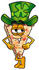 #25094 Clip Art Graphic of a Cheese Pizza Slice Cartoon Character Wearing a Saint Patricks Day Hat With a Clover on it by toons4biz