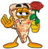 #25111 Clip Art Graphic of a Cheese Pizza Slice Cartoon Character Holding a Red Rose on Valentines Day by toons4biz