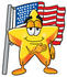 #25197 Clip Art Graphic of a Yellow Star Cartoon Character Pledging Allegiance to an American Flag by toons4biz
