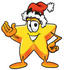 #25200 Clip Art Graphic of a Yellow Star Cartoon Character Wearing a Santa Hat and Waving by toons4biz