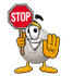 #25203 Clip Art Graphic of a White Soccer Ball Cartoon Character Holding a Stop Sign by toons4biz